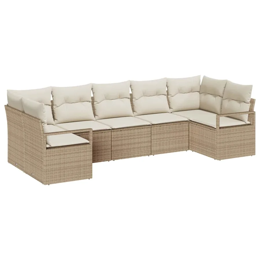 Ensemble de canapé de jardin 7 pcs Beige et blanc polyrotin - 2