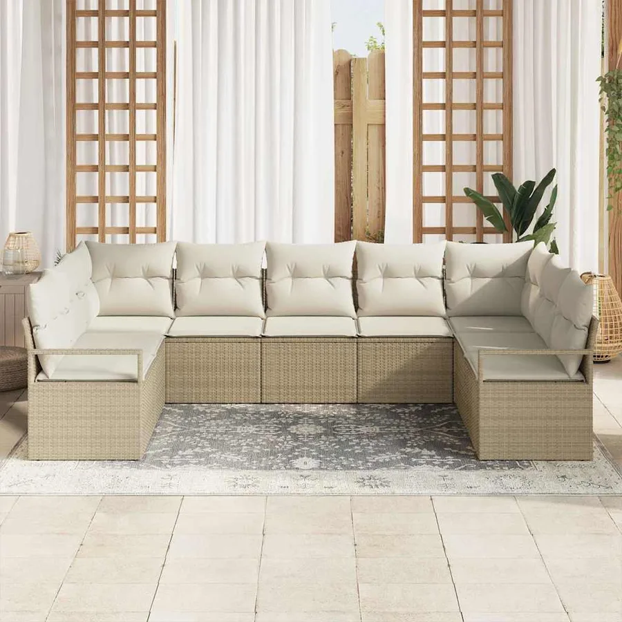 Ensemble de canapé de jardin 7 pcs Beige et blanc polyrotin - 3
