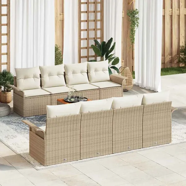 Ensemble de canapé de jardin 9 pcs Beige et crème polyrotin