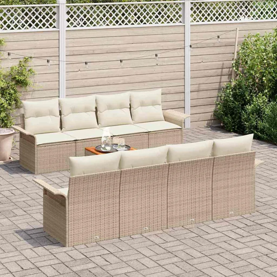 Ensemble de canapé de jardin 9 pcs Beige et crème polyrotin - 3