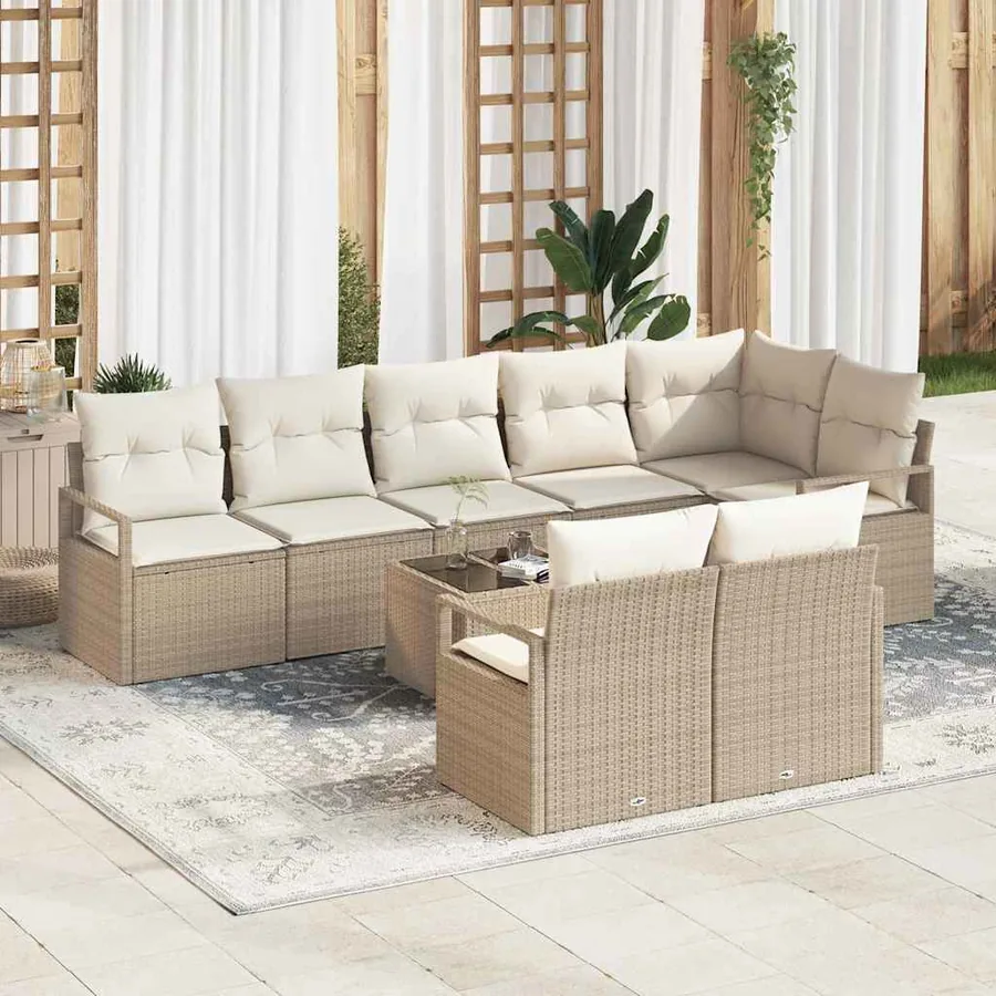 Ensemble de canapé de jardin 9 pcs Beige et crème polyrotin