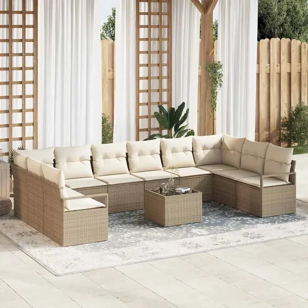 Ensemble de canapé de jardin 11 pcs Beige et crème polyrotin
