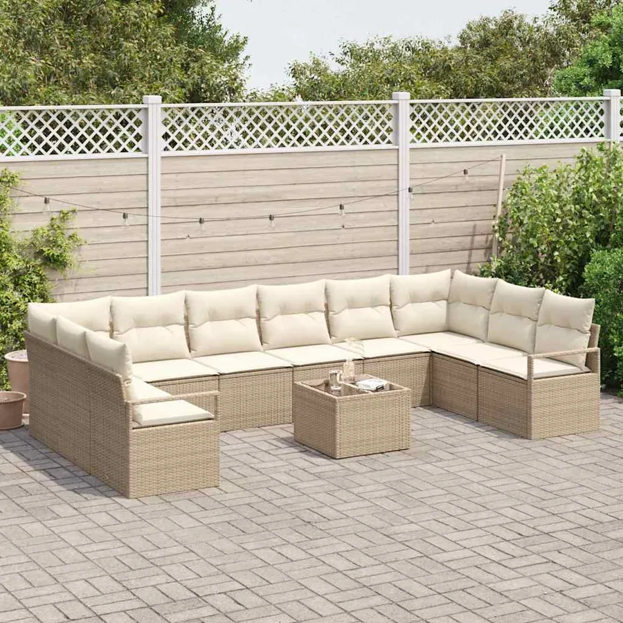 Ensemble de canapé de jardin 11 pcs Beige et crème polyrotin - 3