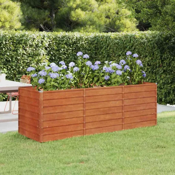 Lit surélevé de jardin rouillé 240x80x77 cm acier corten