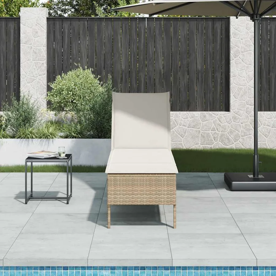 Transat avec coussin beige 55x200x44cm résine tressée