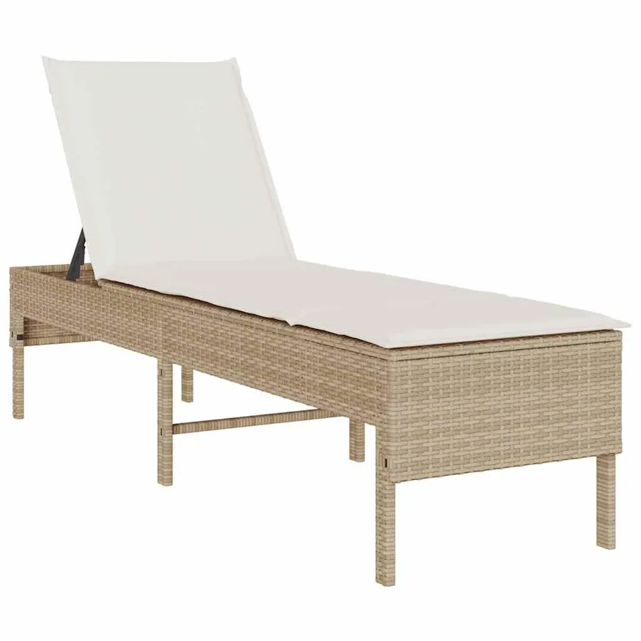 Transat avec coussin beige 55x200x44cm résine tressée - 2