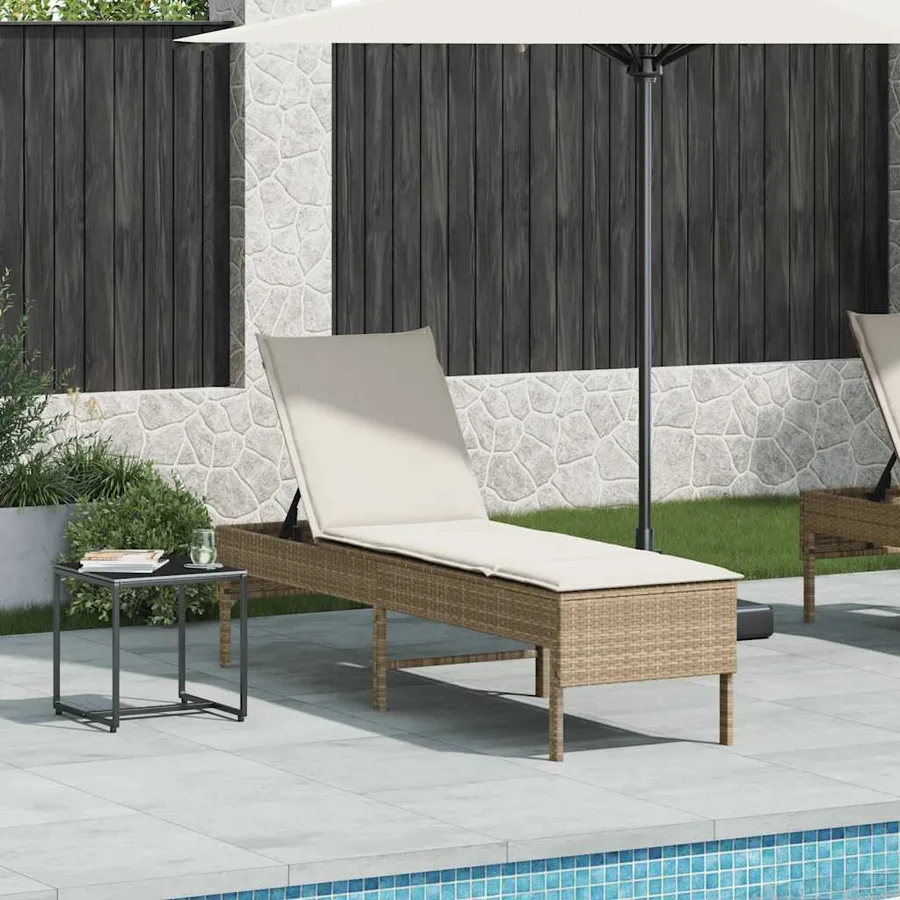 Transat avec coussin beige 55x200x44cm résine tressée - 3