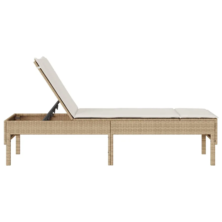 Transat avec coussin beige 55x200x44cm résine tressée - 6