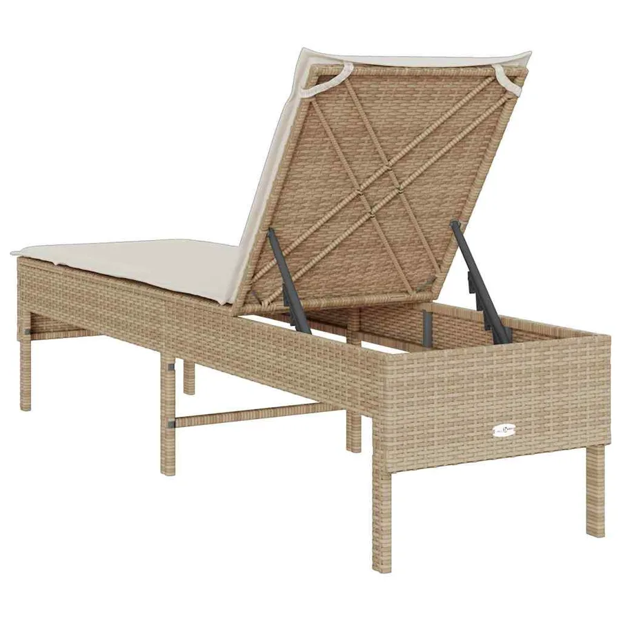 Transat avec coussin beige 55x200x44cm résine tressée - 7