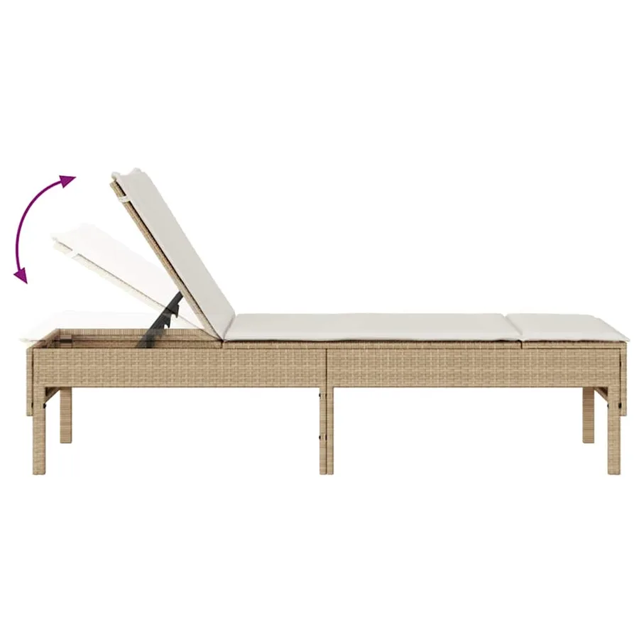 Transat avec coussin beige 55x200x44cm résine tressée - 8