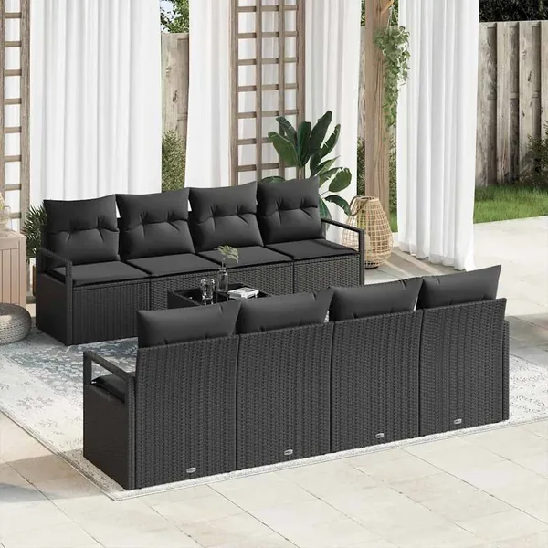 Ensemble de canapé de jardin avec coussin 9 pcs Noir polyrotin