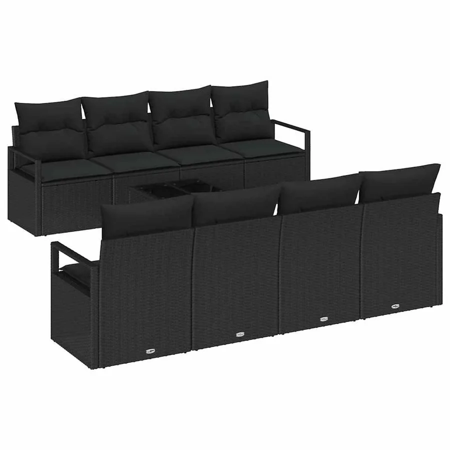 Ensemble de canapé de jardin avec coussin 9 pcs Noir polyrotin - 2