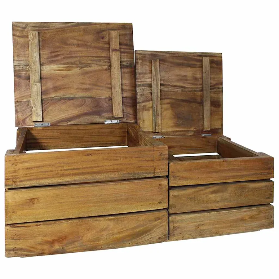 Ensemble de caisse de rangement 2 pcs bois d'acajou massif - 2
