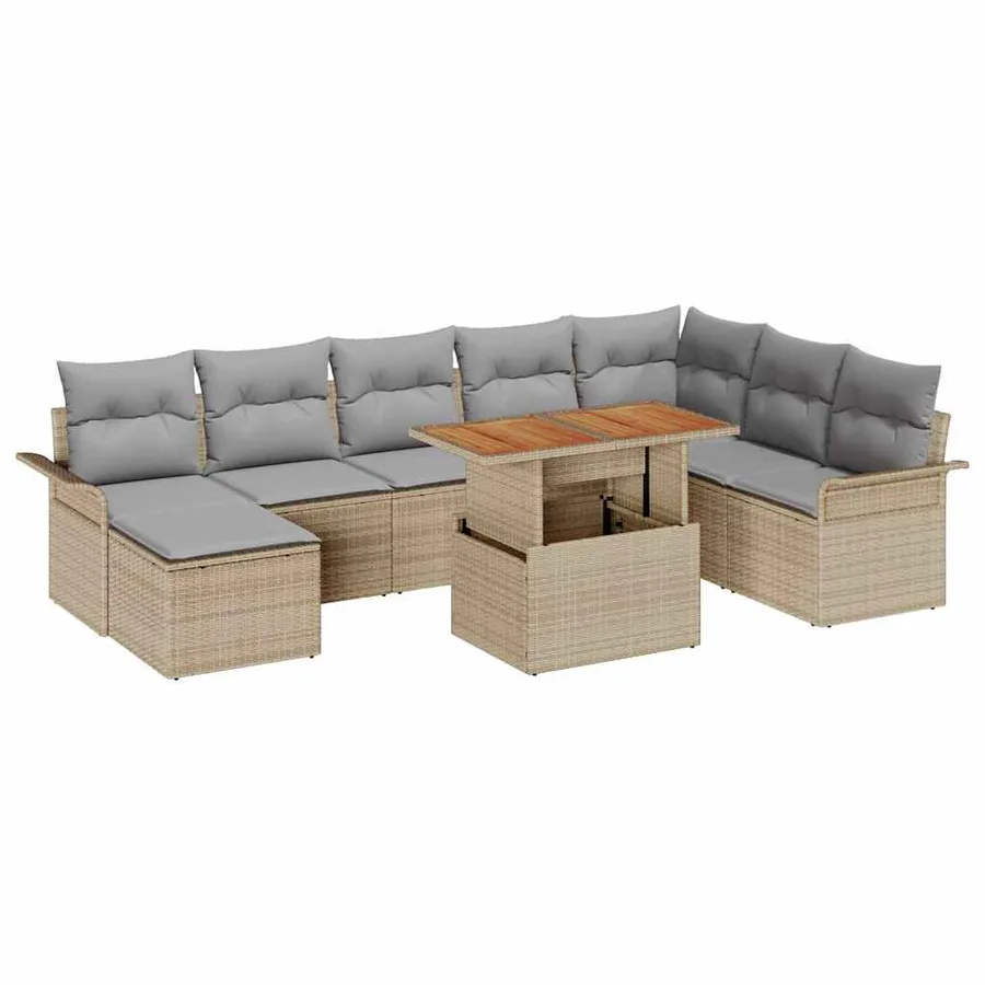 Ensemble de canapé de jardin 9 pcs beige et gris clair - 2
