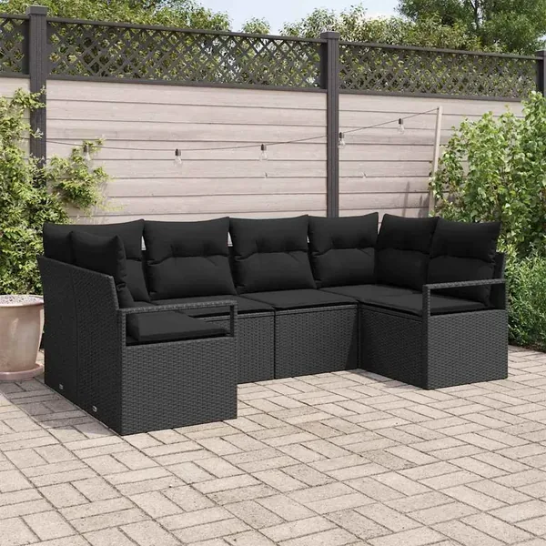 Ensemble de canapé de jardin avec coussin 6 pcs Noir polyrotin