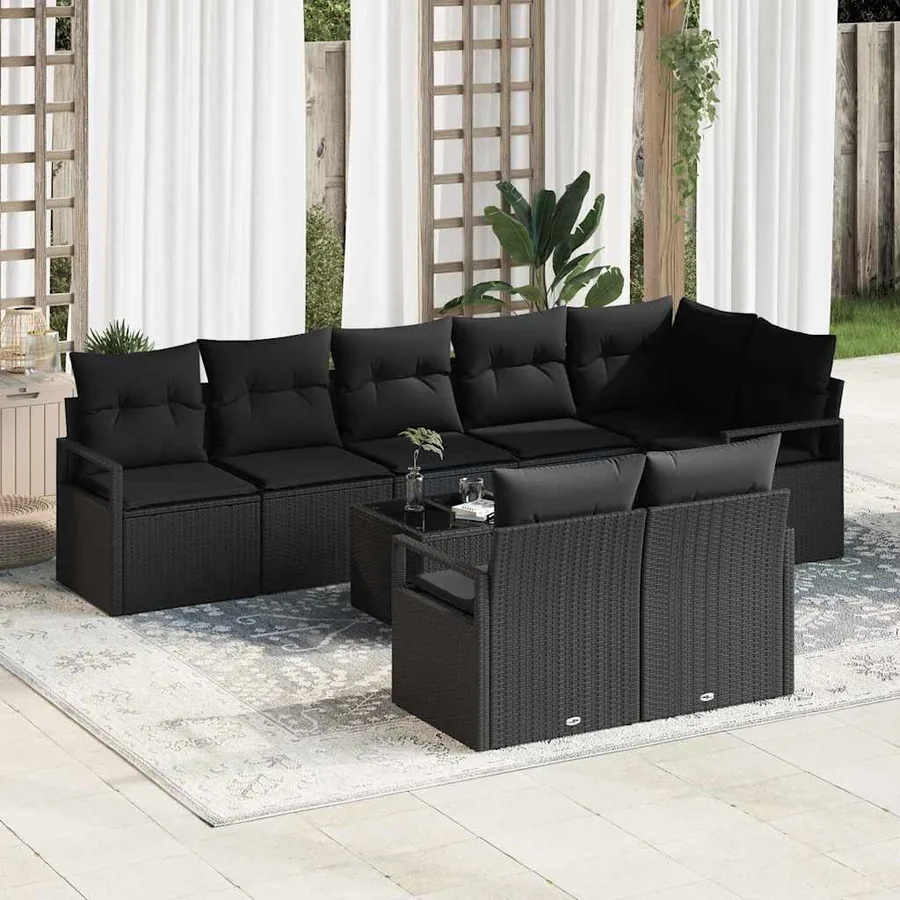 Ensemble de canapé de jardin avec coussin 9 pcs Noir polyrotin