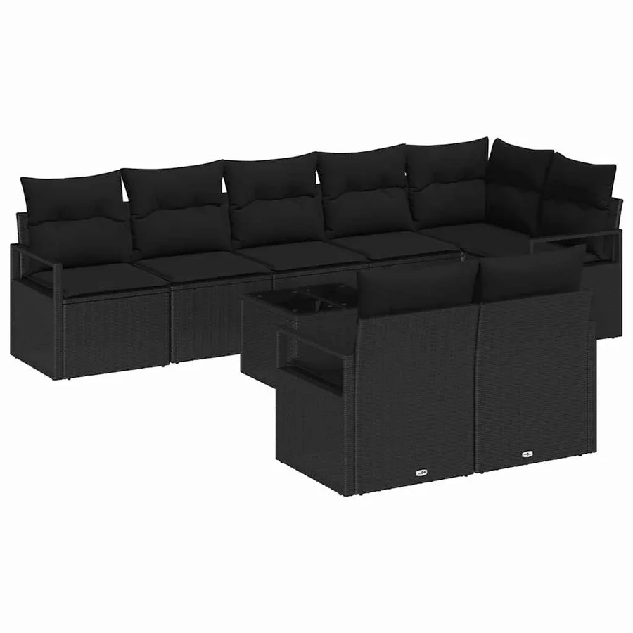 Ensemble de canapé de jardin avec coussin 9 pcs Noir polyrotin - 2