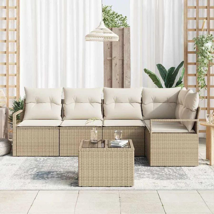 Ensemble de canapé de jardin 6 pcs Beige et crème polyrotin - 3