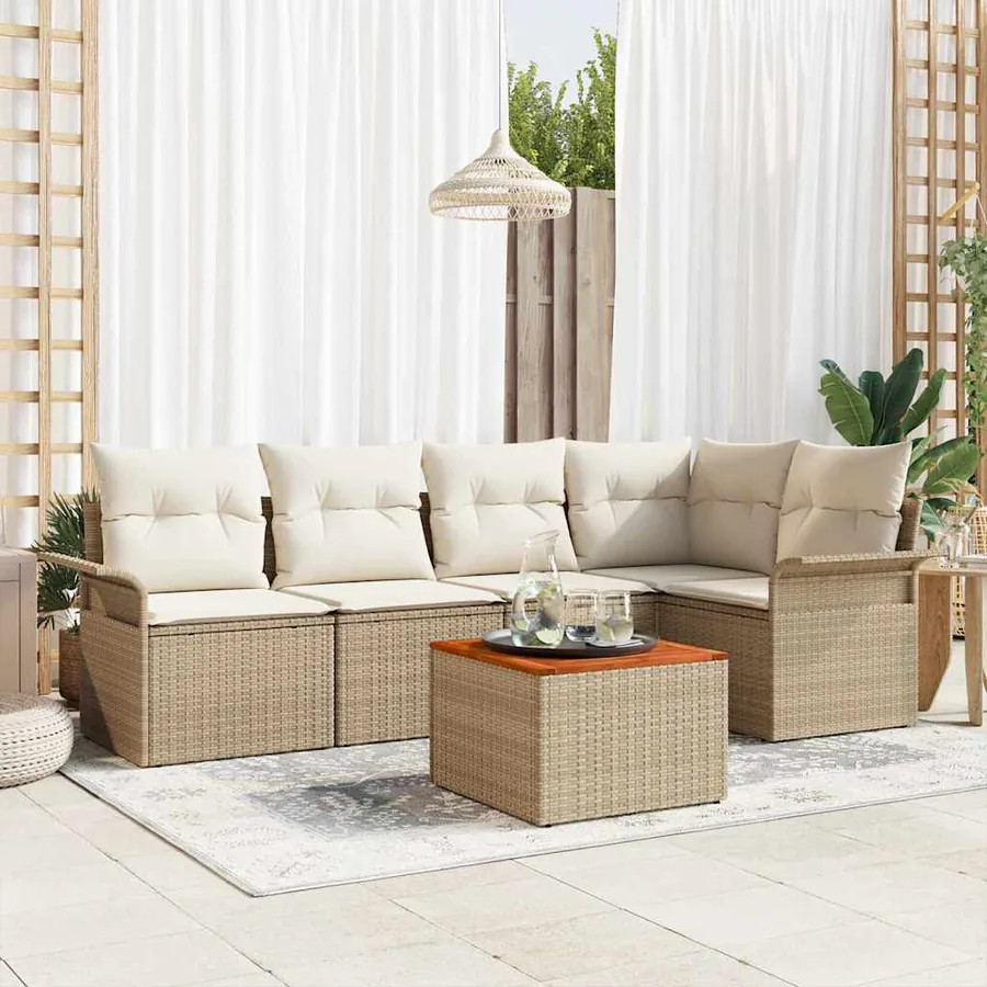 Ensemble de canapé de jardin 6 pcs Beige et crème polyrotin