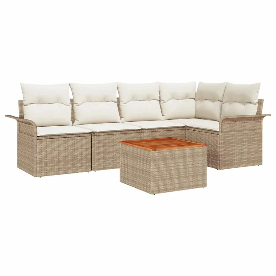 Ensemble de canapé de jardin 6 pcs Beige et crème polyrotin - 2