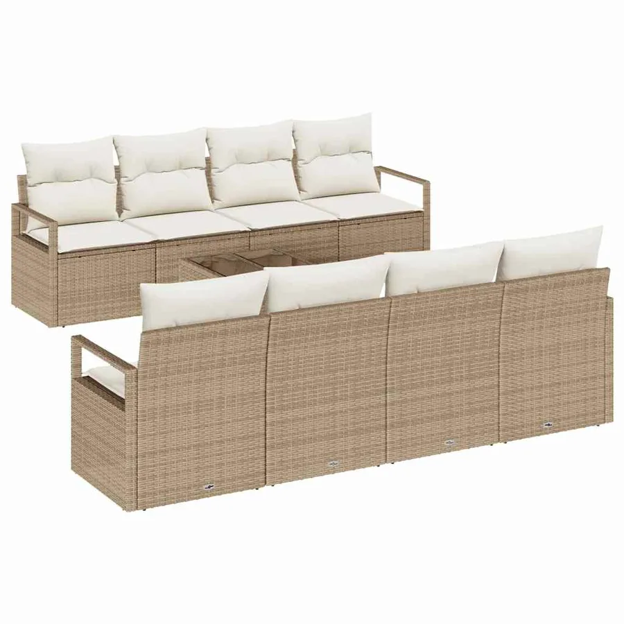 Ensemble de canapé de jardin 9 pcs Beige et crème polyrotin - 2