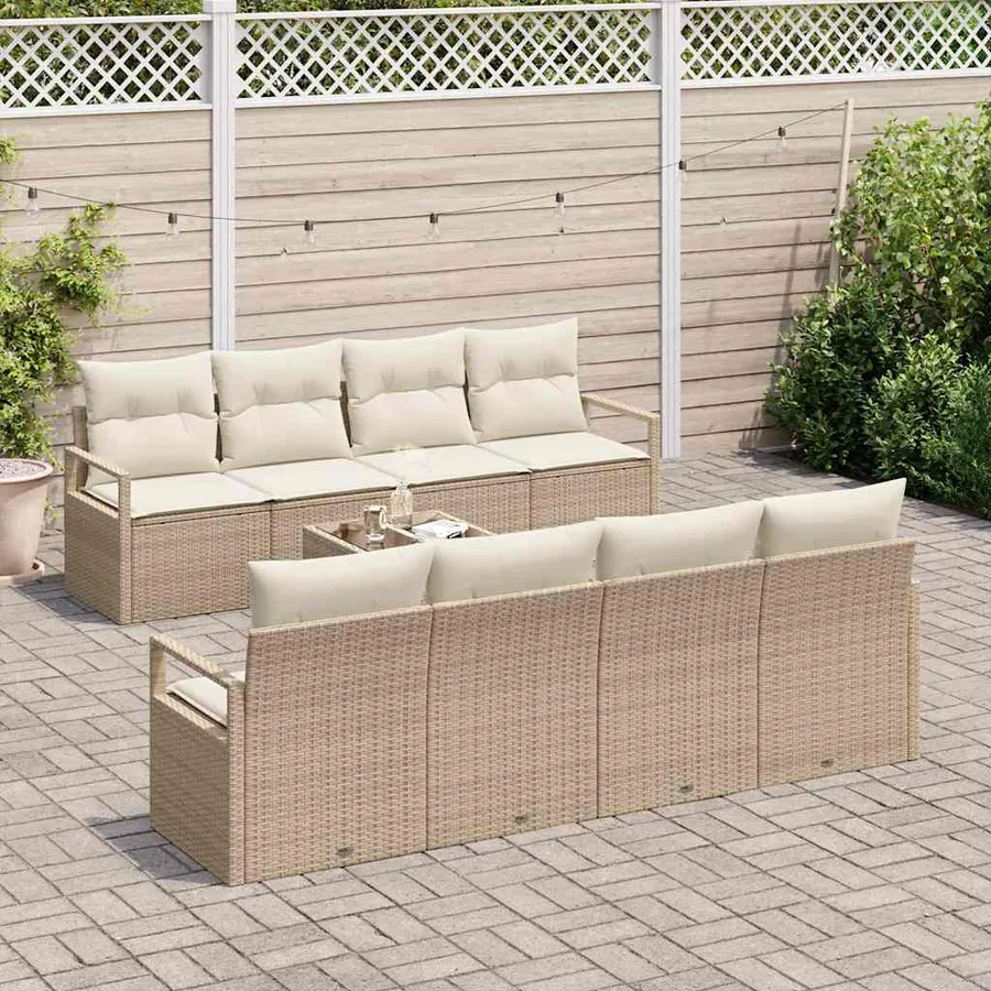 Ensemble de canapé de jardin 9 pcs Beige et crème polyrotin - 3