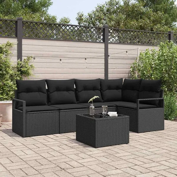 Ensemble de canapé de jardin avec coussin 6 pcs Noir polyrotin