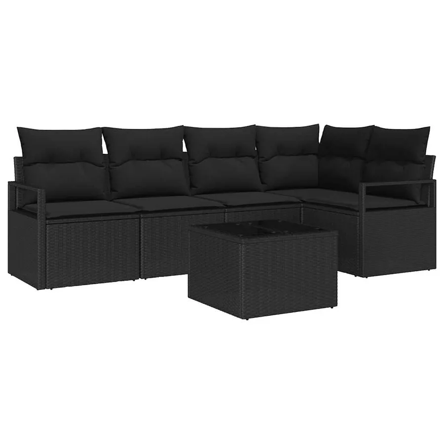 Ensemble de canapé de jardin avec coussin 6 pcs Noir polyrotin - 2