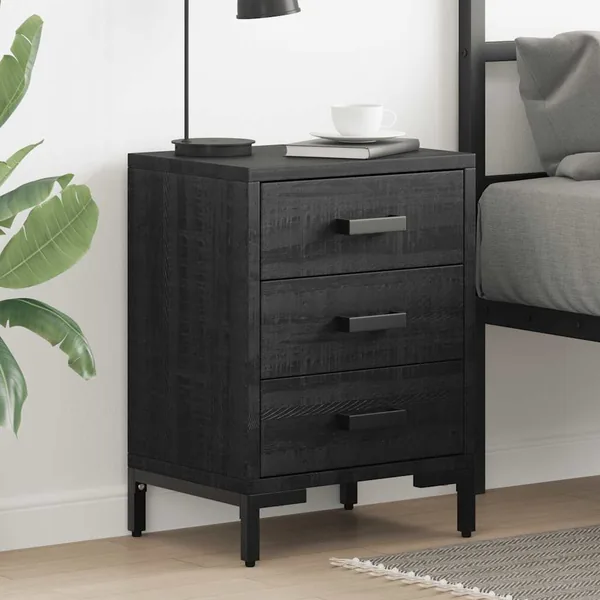 Table de chevet Noir 40x30x55 cm Bois de pin massif