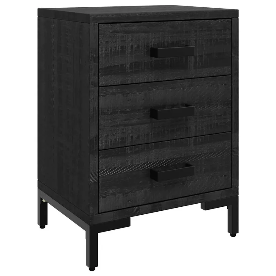 Table de chevet Noir 40x30x55 cm Bois de pin massif - 2