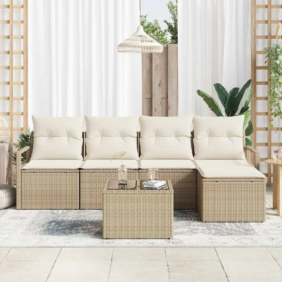 Ensemble de Canapés avec coussin 6 pcs Beige et crème polyrotin - 3