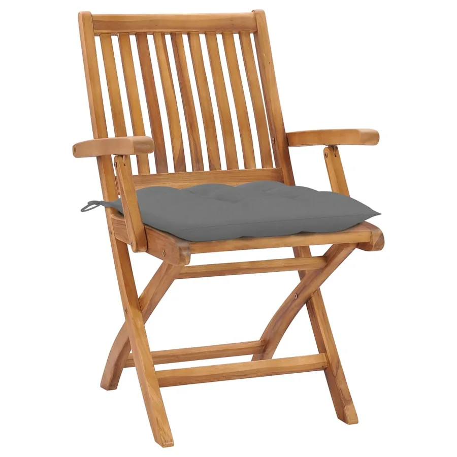 Chaises de jardin lot de 2 et coussins gris Bois de teck massif - 2