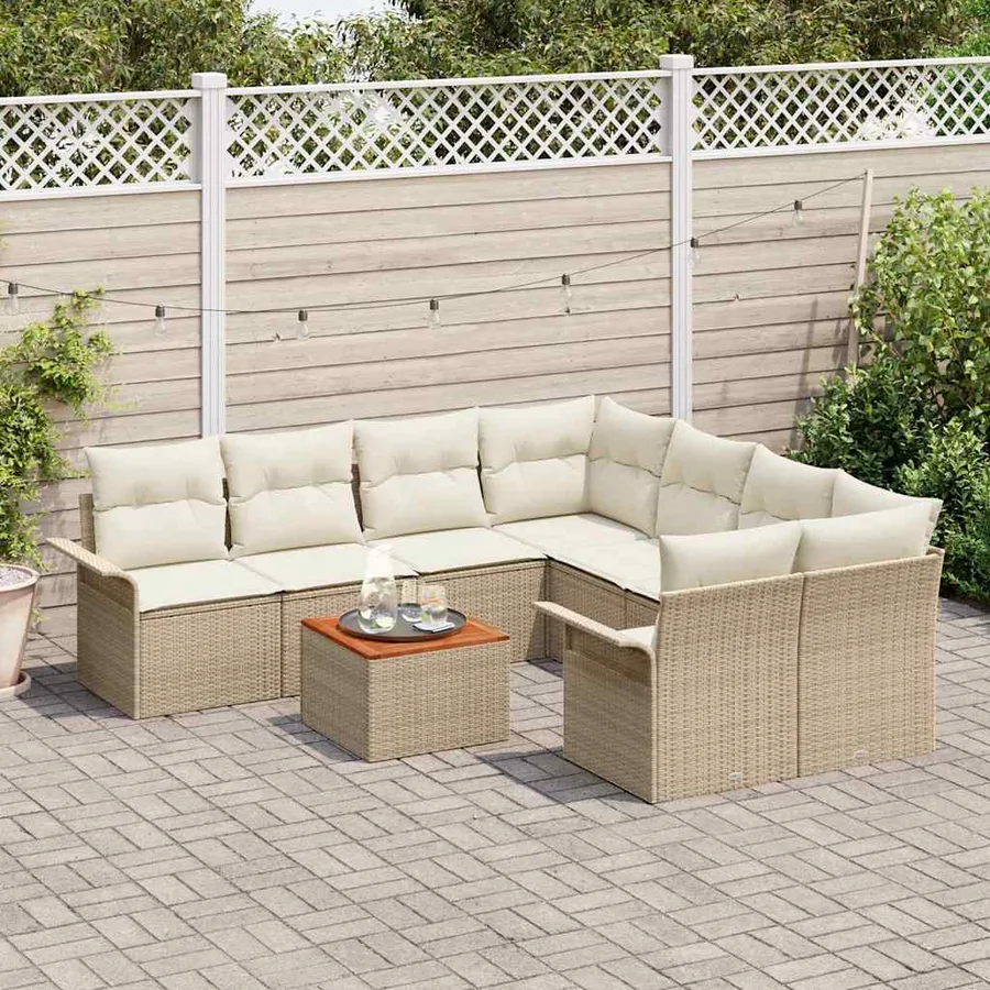 Ensemble de canapé de jardin 9 pcs Beige et crème polyrotin - 3
