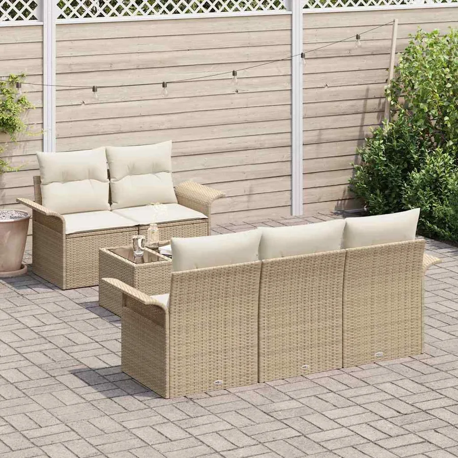 Ensemble de canapé de jardin avec coussin 6 pcs Beige et crème - 3