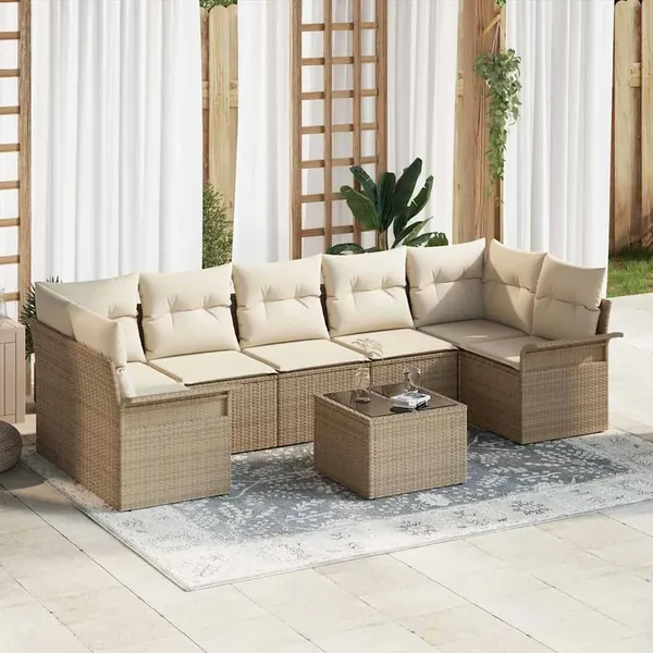 Ensemble de canapé de jardin 8 pcs Beige et crème polyrotin