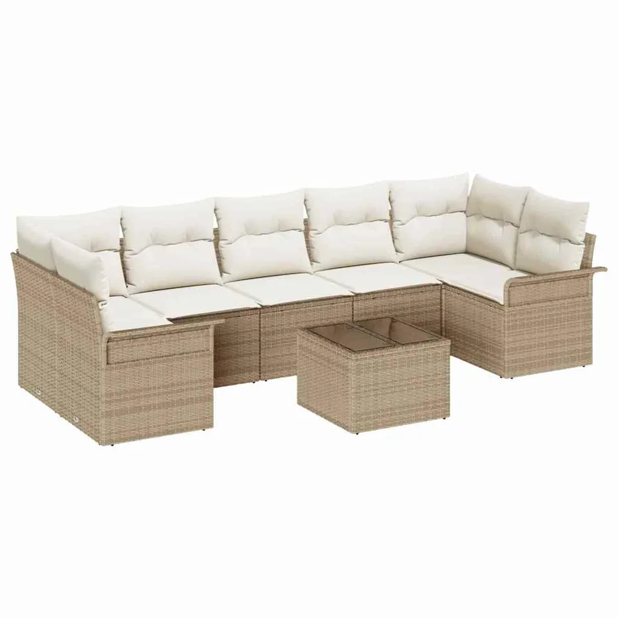 Ensemble de canapé de jardin 8 pcs Beige et crème polyrotin - 2