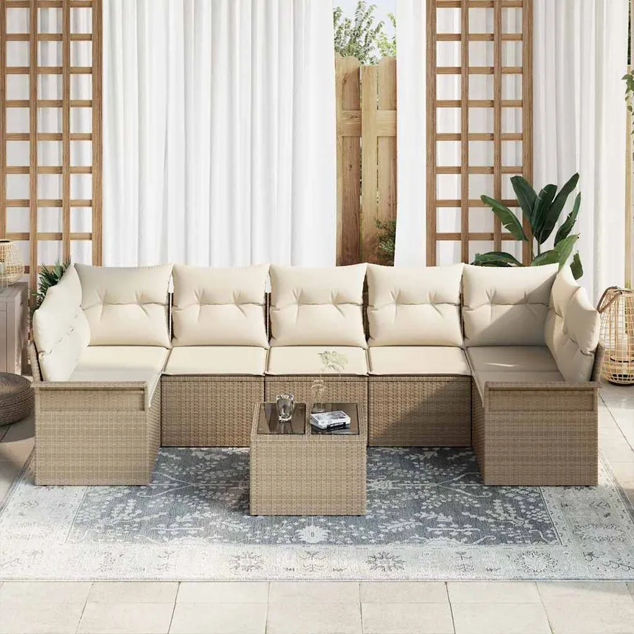 Ensemble de canapé de jardin 8 pcs Beige et crème polyrotin - 3