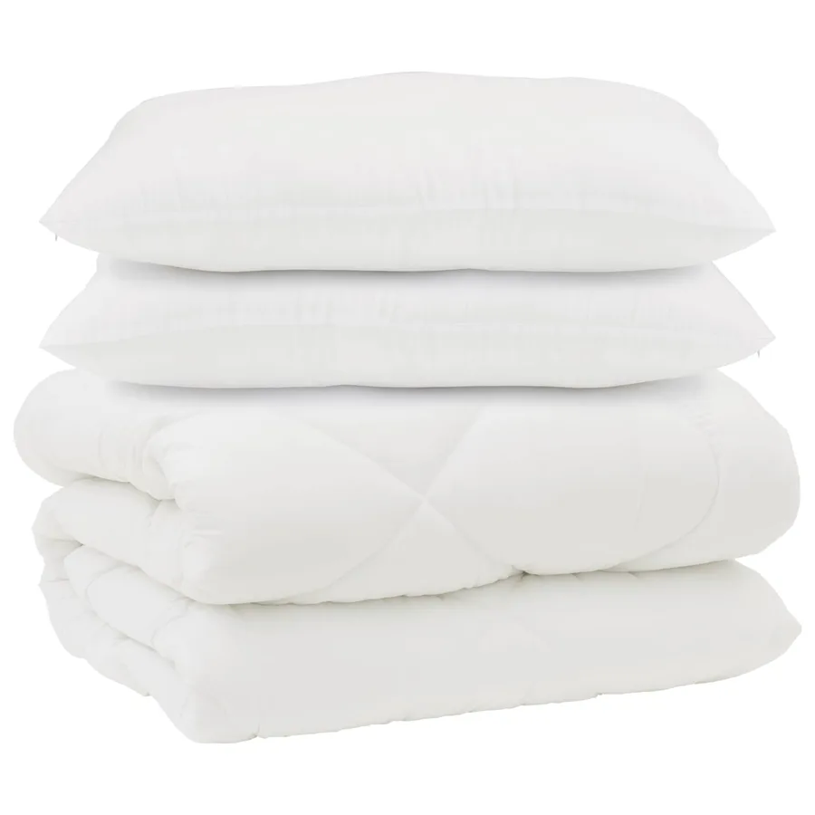 Couette avec Oreillers 3 pcs Blanc Microfibre et Plumes D'oie - 2