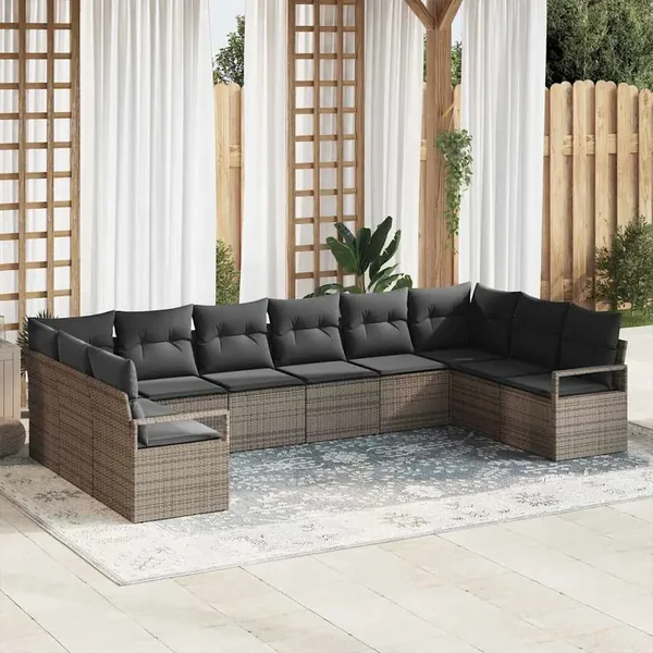Ensemble de canapé de jardin avec coussin 10 pcs Gris polyrotin