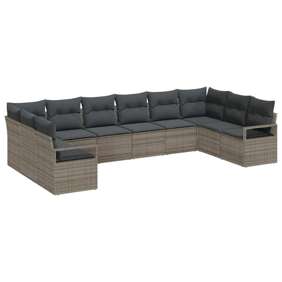 Ensemble de canapé de jardin avec coussin 10 pcs Gris polyrotin - 2