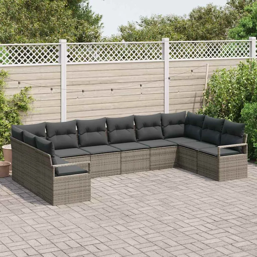 Ensemble de canapé de jardin avec coussin 10 pcs Gris polyrotin - 3