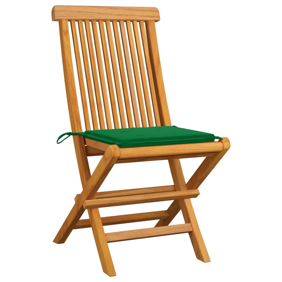 Chaises de jardin et coussins vert lot de 4 Bois de teck massif - 2