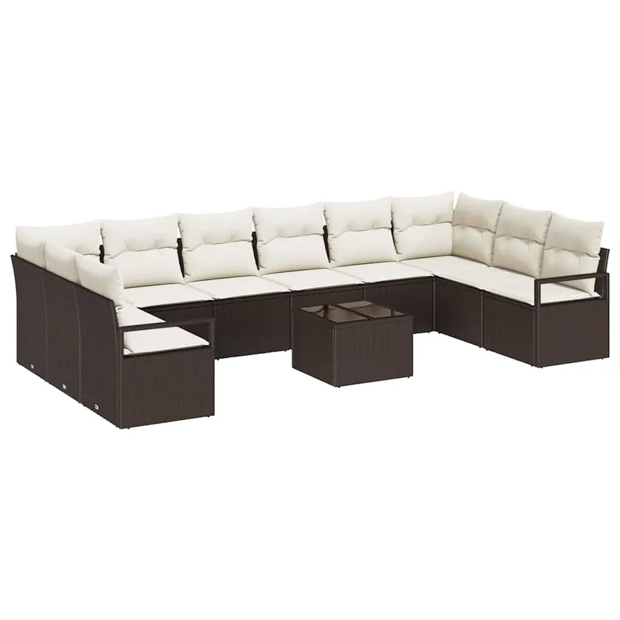 Ensemble de canapé de jardin 11 pcs Marron et Crème polyrotin - 2