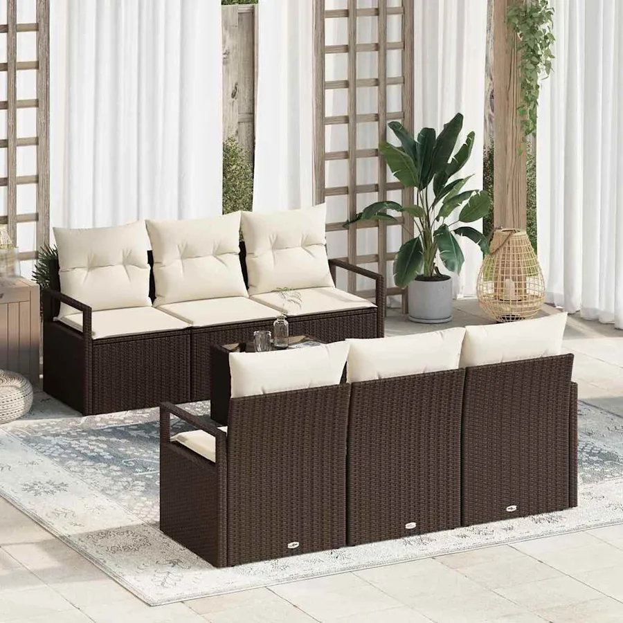 Ensemble de canapé de jardin 7 pcs Marron et Crème polyrotin