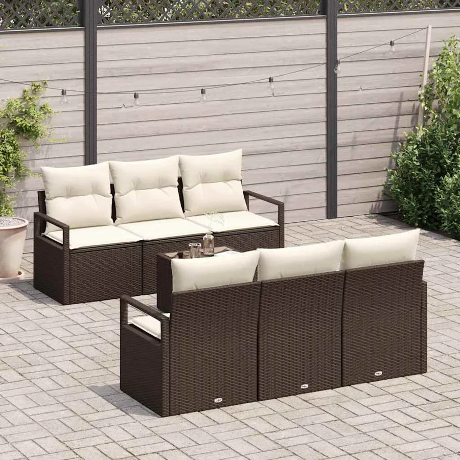 Ensemble de canapé de jardin 7 pcs Marron et Crème polyrotin - 3