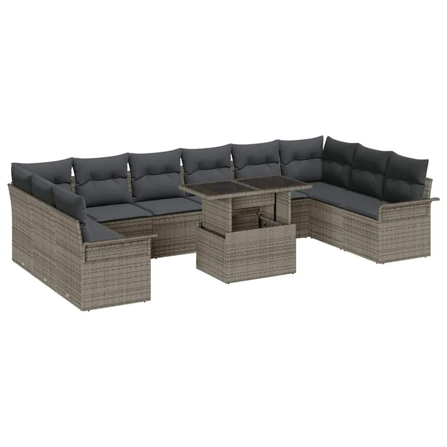 Ensemble de canapé de jardin 11 pcs Gris Poly Rattan