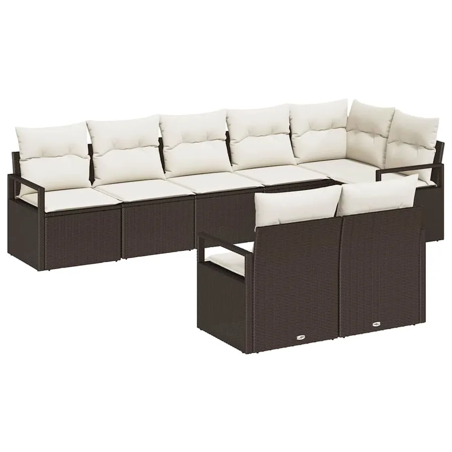 Ensemble de canapé de jardin 8 pcs Marron et blanc polyrotin - 2