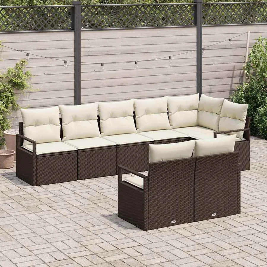Ensemble de canapé de jardin 8 pcs Marron et blanc polyrotin - 3