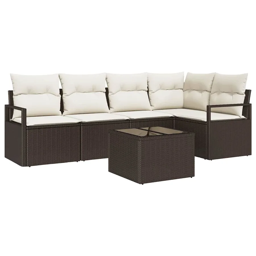 Ensemble de canapé de jardin 6 pcs Marron et Crème polyrotin - 2
