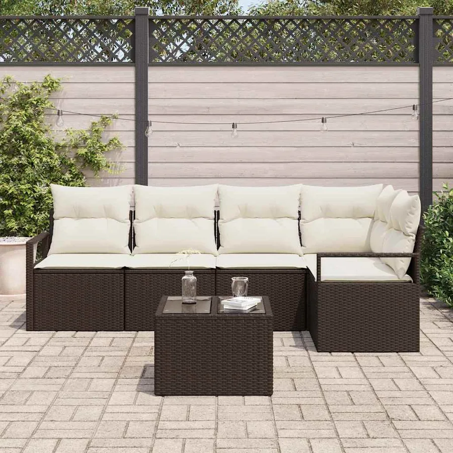 Ensemble de canapé de jardin 6 pcs Marron et Crème polyrotin - 3
